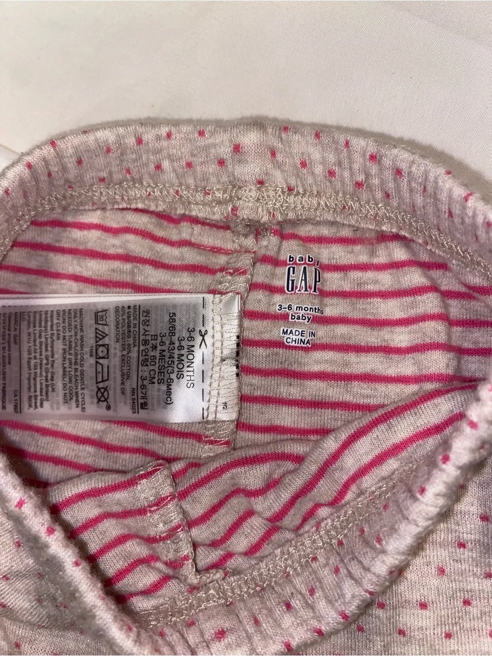 GAP Pink and Gray Striped Baby One-Piece with Pants